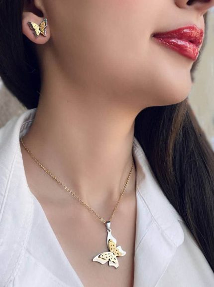 نیمست استیل دخترانه طرح پروانه