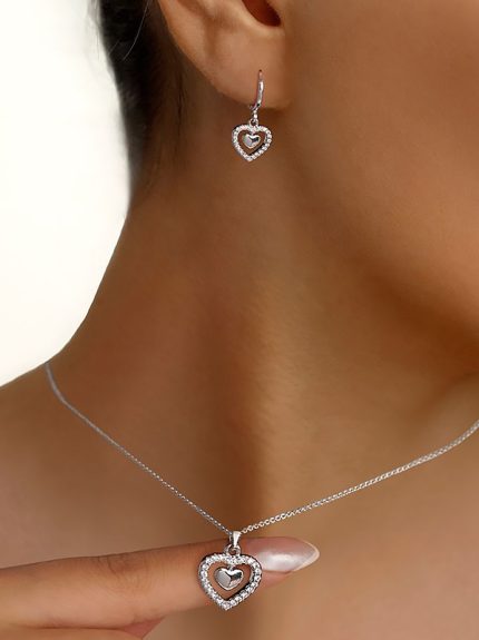 نیمست استیل جواهری قلب نقره ای برند YSX