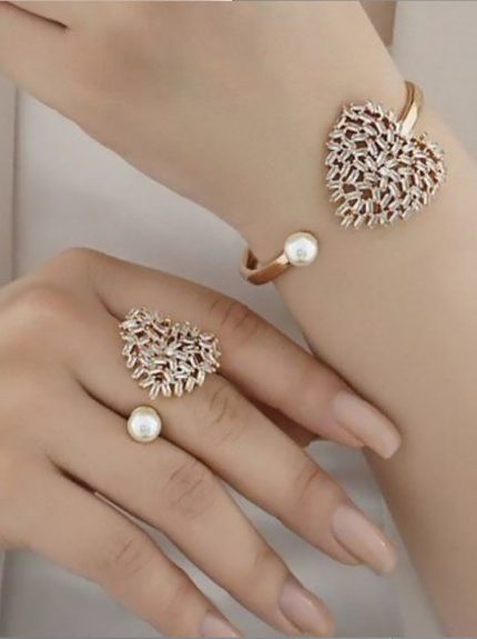 ست بنگل و انگشتر جواهری قلب برند ysx