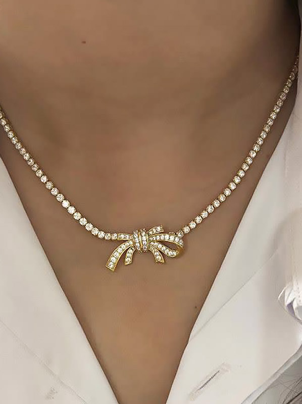 گردنبند زنانه جواهری تنیسی پاپیون گردنبند زنانه جواهری تنیسی پاپیون