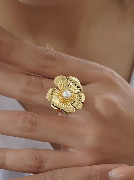 انگشتر زنانه گل مرواریدی رادیوم