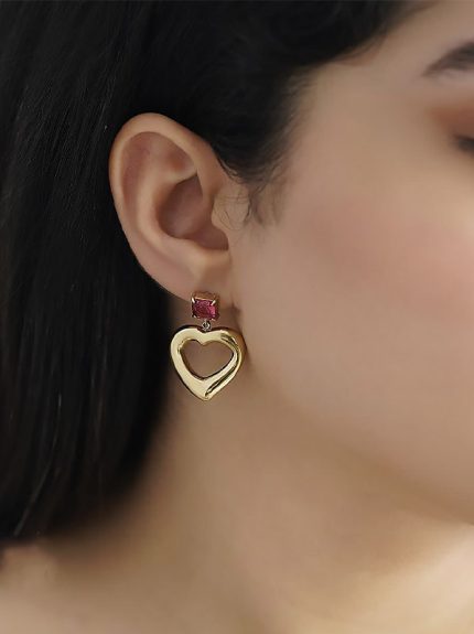 گوشواره استیل میخی قلب جواهری