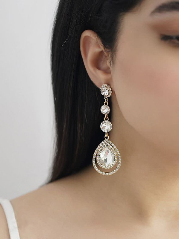 گوشواره میخی آویز اشک جواهری گوشواره میخی آویز اشک جواهری