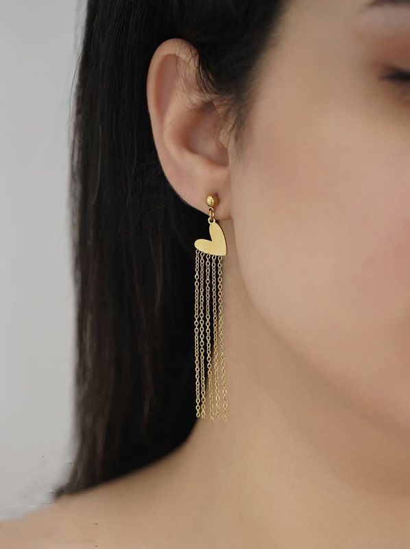 گوشواره میخی آویز قلب استیل گوشواره میخی آویز قلب استیل