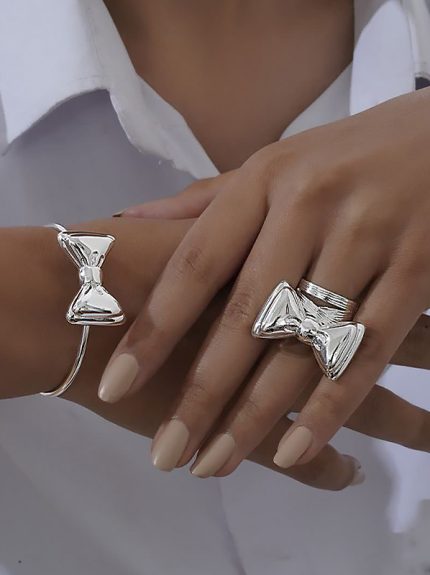 ست دستبند بنگل و انگشتر پاپیونی 7 رادیوم