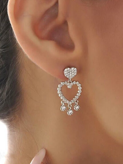 گوشواره آویز قلب نقره ای 2 برند ژوپینگ